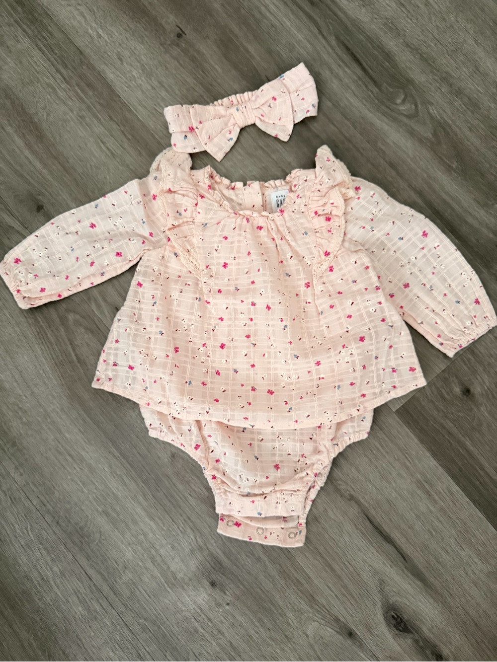 GAP Pink Floral Baby Bodysuit with Headband